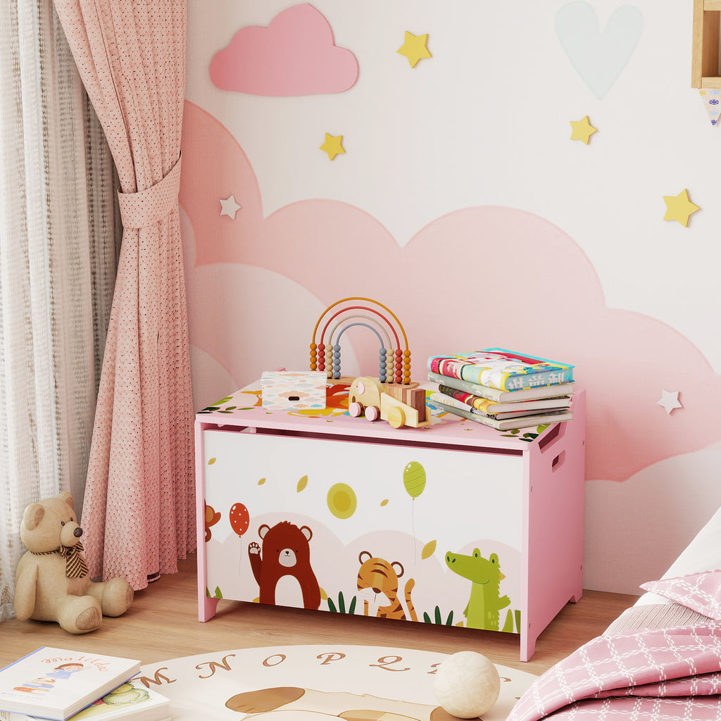 Coffre à jouet enfant coffre de rangement enfant couvercle rabattable motif animal 60 x 37 x 39 cm rose-7
