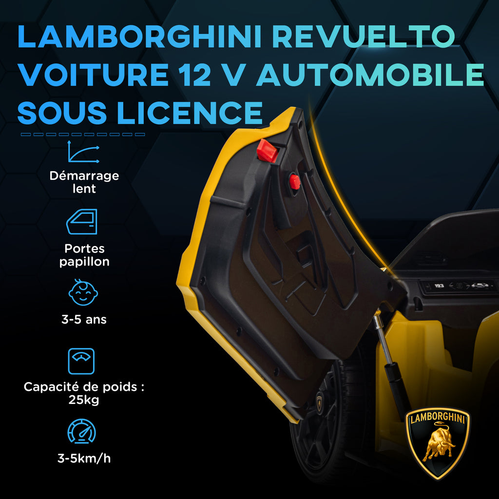 Voiture électrique 12V sous licence Lamborghini Revue véhicule électrique télécommande vitesse 3-5 km/h 3-5 ans jaune-3