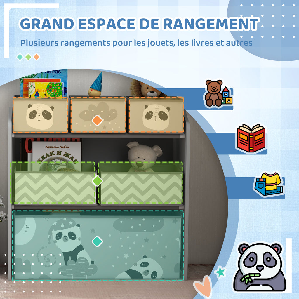 Meuble rangement enfant rangement jouet enfant 6 boîtes amovibles en tissu non tissé 63 x 30 x 66 cm gris-3
