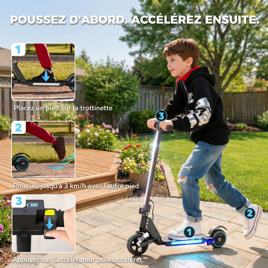 Trottinette électrique pour enfants 6-14 ans scooter électrique pliable pour enfants vitesse max 14 km/h aluminium noir-3