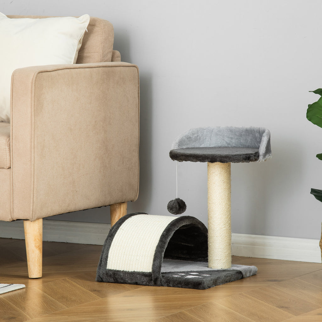 Arbre à chat griffoir grattoir design jeu boule suspendue + plateforme peluche sisal naturel gris foncé-9