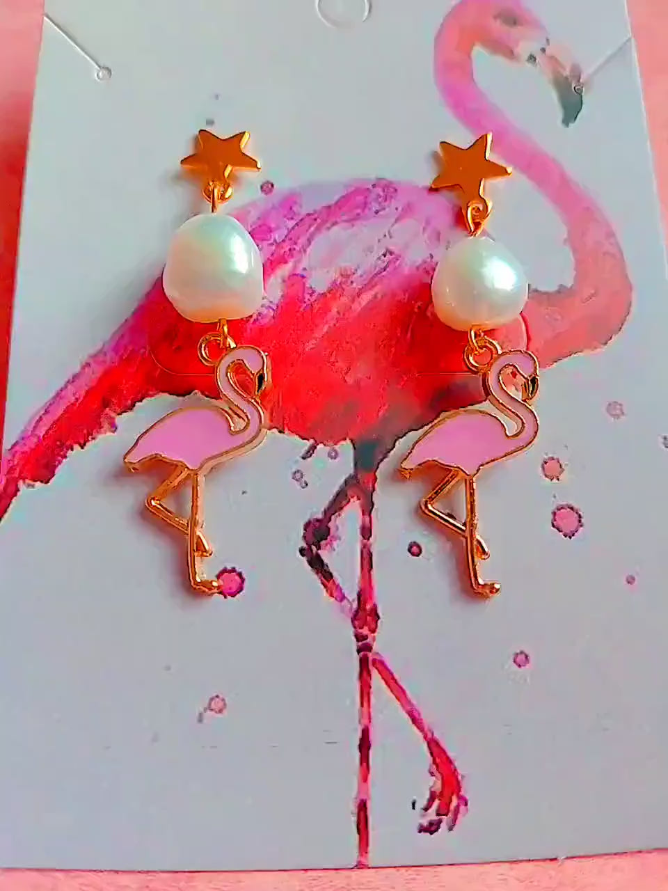 Boucles d'oreilles " maldive " flamant rose & perles d'eau douce , bijou tropical des lagons paradisiaques , création artisanale