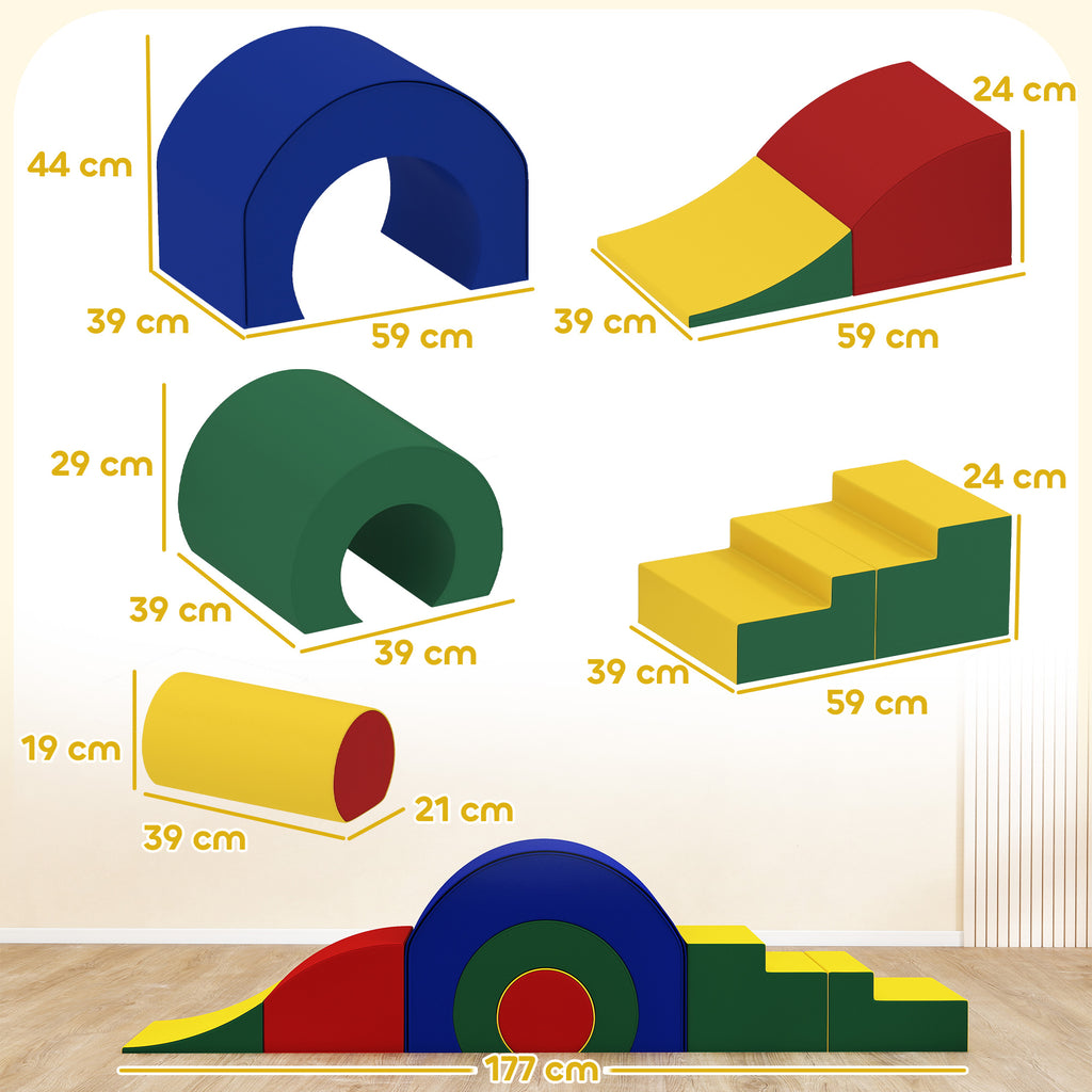 Parcours motricité enfants jouets d'escalade modulable 5 briques géantes en mousse 181 x 39 x 44 cm multicolore-2