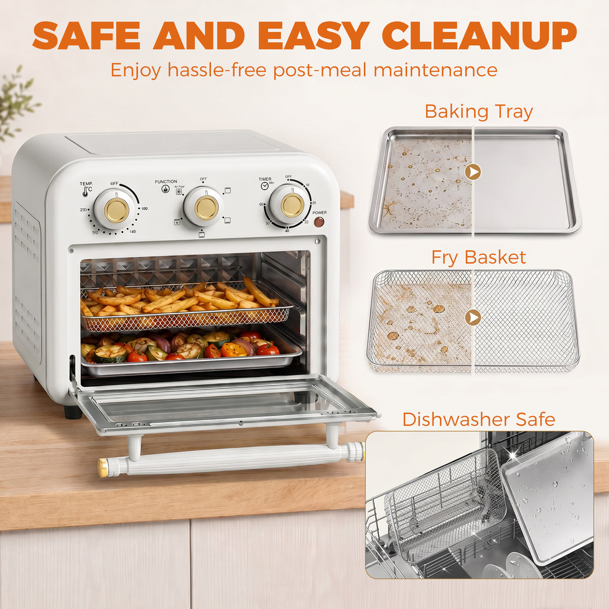Four Friteuse à Air Chaud 12L, Four à Air Chaud Convection 1200 W avec Plaque de Cuisson, Panier de Friture, Crème-7