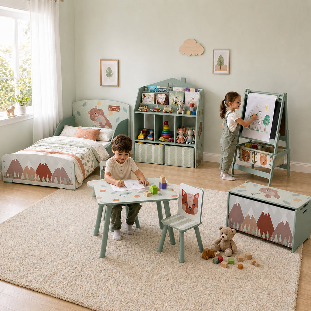 Lit pour enfant 3-6 ans avec barrières de sécurité et motifs dim. 77 x 143 x 60 cm sommier à lattes inclus - Vert-6