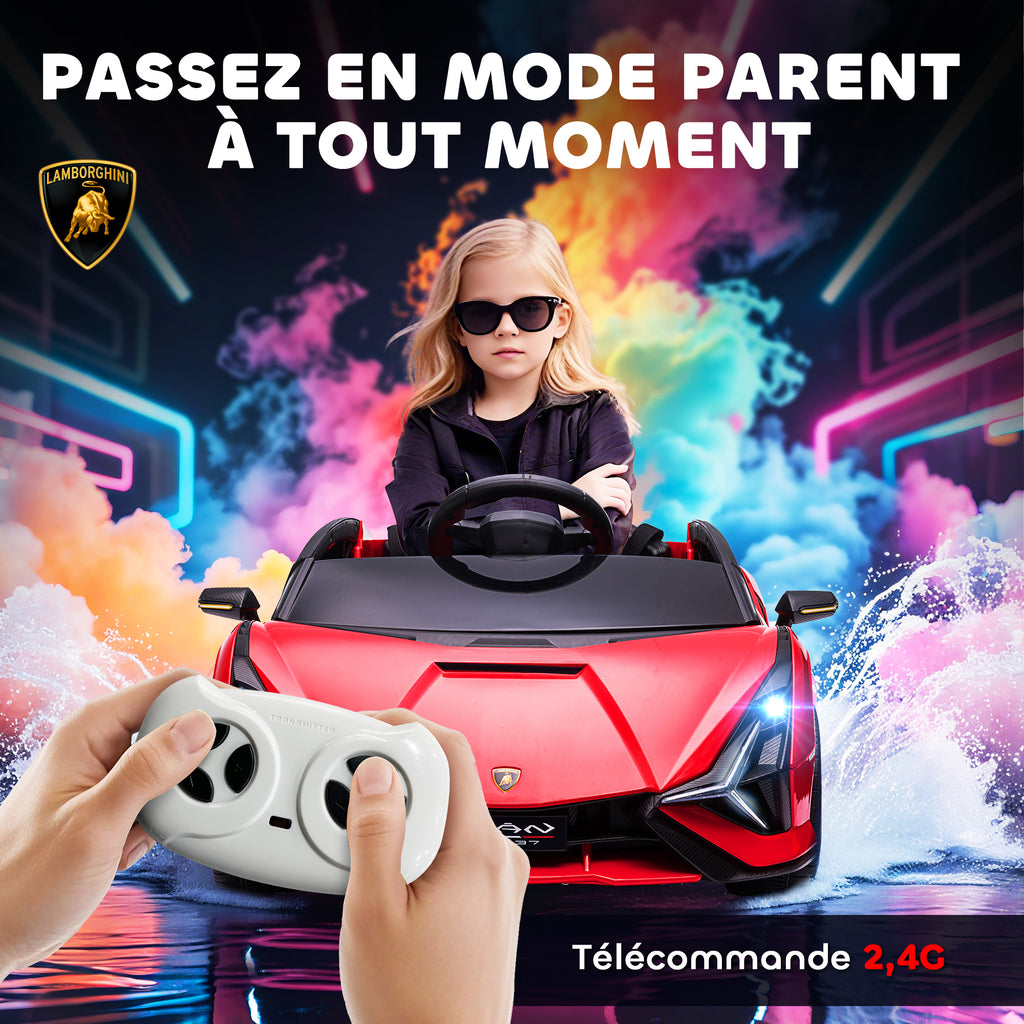 Voiture électrique Enfants de Sport Véhicule électrique Lamborghini Sian 12 V - V. Max. 5 Km/h avec Télécommande 2,4G Effets sonores + Lumineux Rouge-4