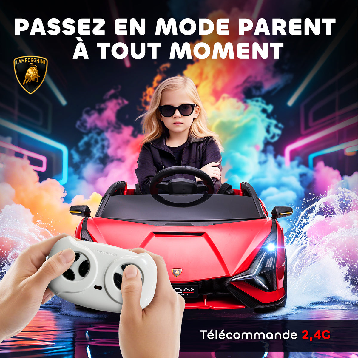 Voiture électrique Enfants de Sport Véhicule électrique Lamborghini Sian 12 V - V. Max. 5 Km/h avec Télécommande 2,4G Effets sonores + Lumineux Rouge-4