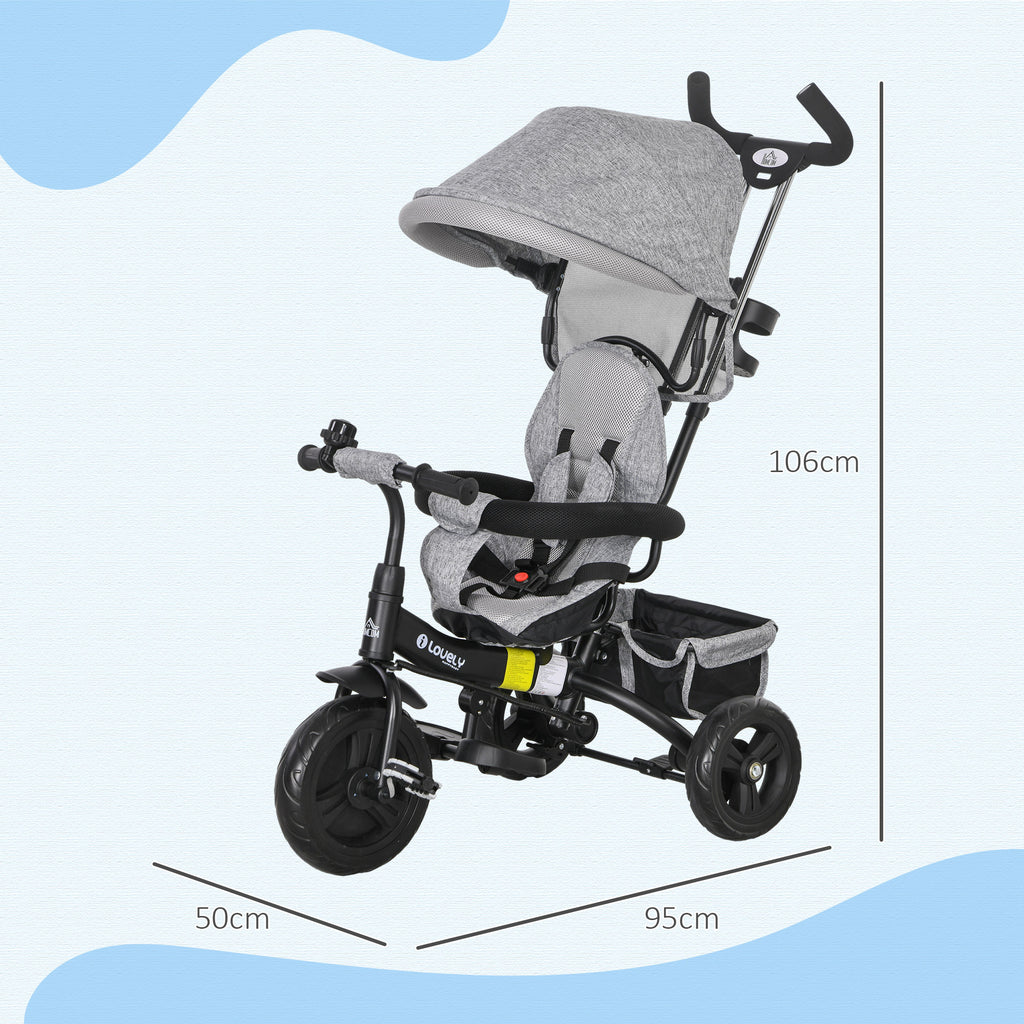 Tricycle Enfant évolutif Pare-Soleil Pliable Canne télescopique Amovible 95 x 50 x 106 cm Acier Gris Noir-2