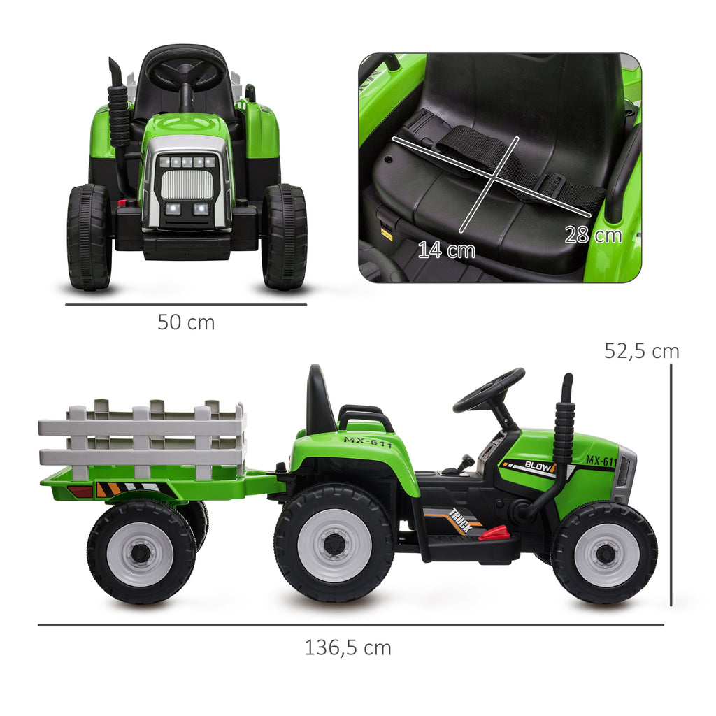 Tracteur électrique avec remorque amovible, pour enfants de 3 à 6 ans avec télécommande MP3 musique affichage lumières-2