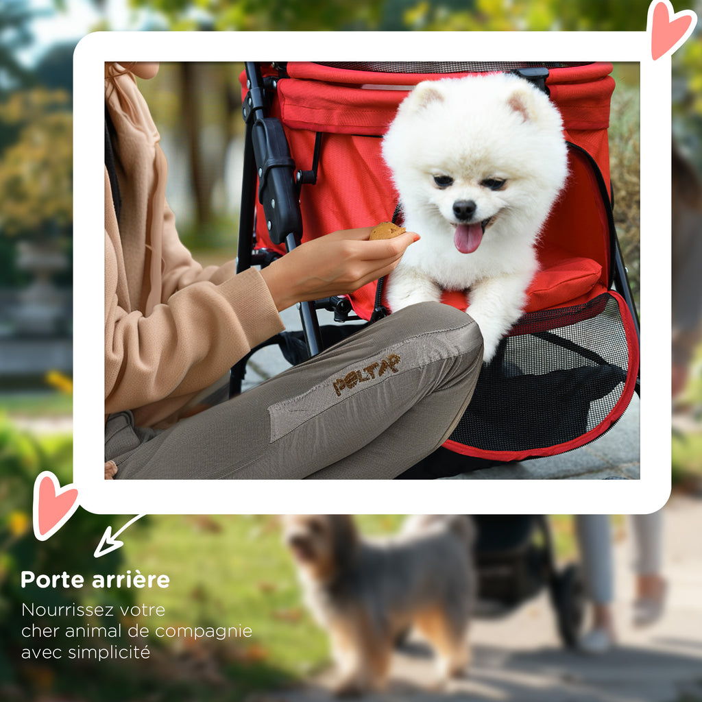 Poussette buggy pliable chien chat panier rangement porte-gobelets tissu 300D Oxford imperméable 4 roues rouge-6
