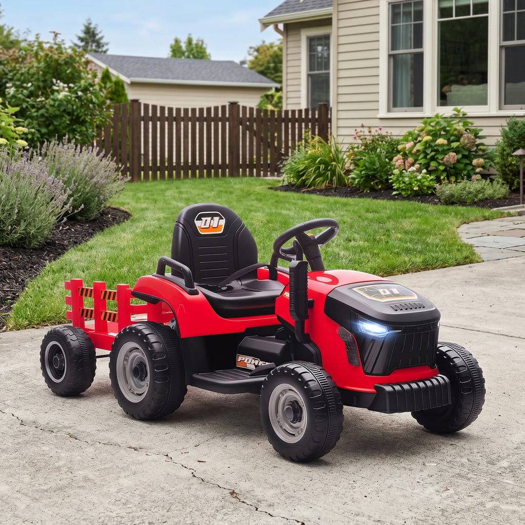 Tracteur électrique enfants avec remorque amovible, voiture électrique enfants, télécommande 2,4G, 139x58x55cm, rouge-9
