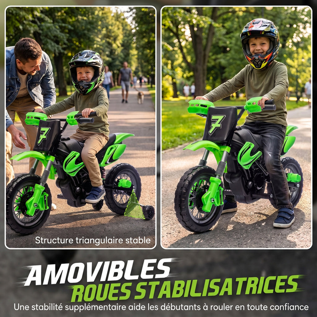 Moto Électrique Enfants 12 V, Vitesse Max 3 Km/h, Batterie au Lithium, Double Moteur, Suspension Arrière, Vert-4