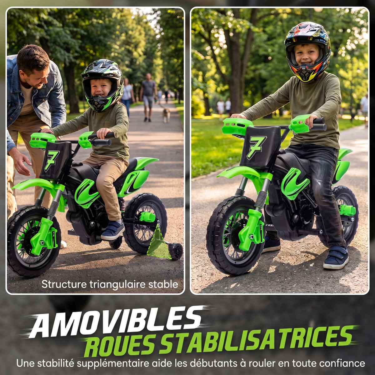 Moto Électrique Enfants 12 V, Vitesse Max 3 Km/h, Batterie au Lithium, Double Moteur, Suspension Arrière, Vert-4