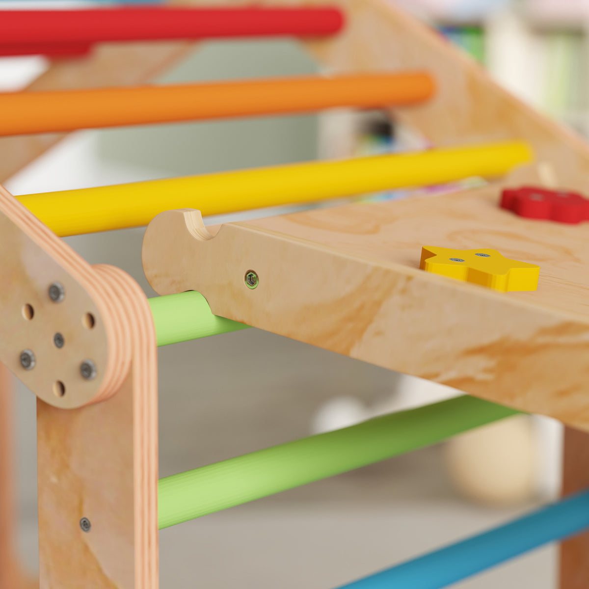 Triangle d'escalade enfant avec rampe réversible toboggan bascule et structure d'escalade multicolore-9