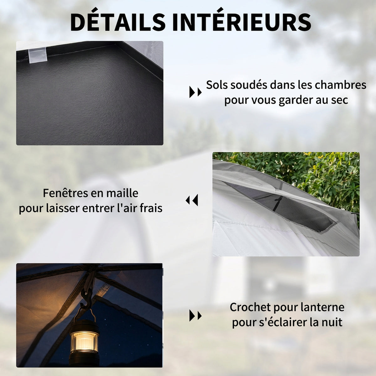 Tente de camping familiale 4 personnes dôme 2 chambres 1 séjour et 1 auvent anti-UV Imperméable 2000 mm multicolore-5