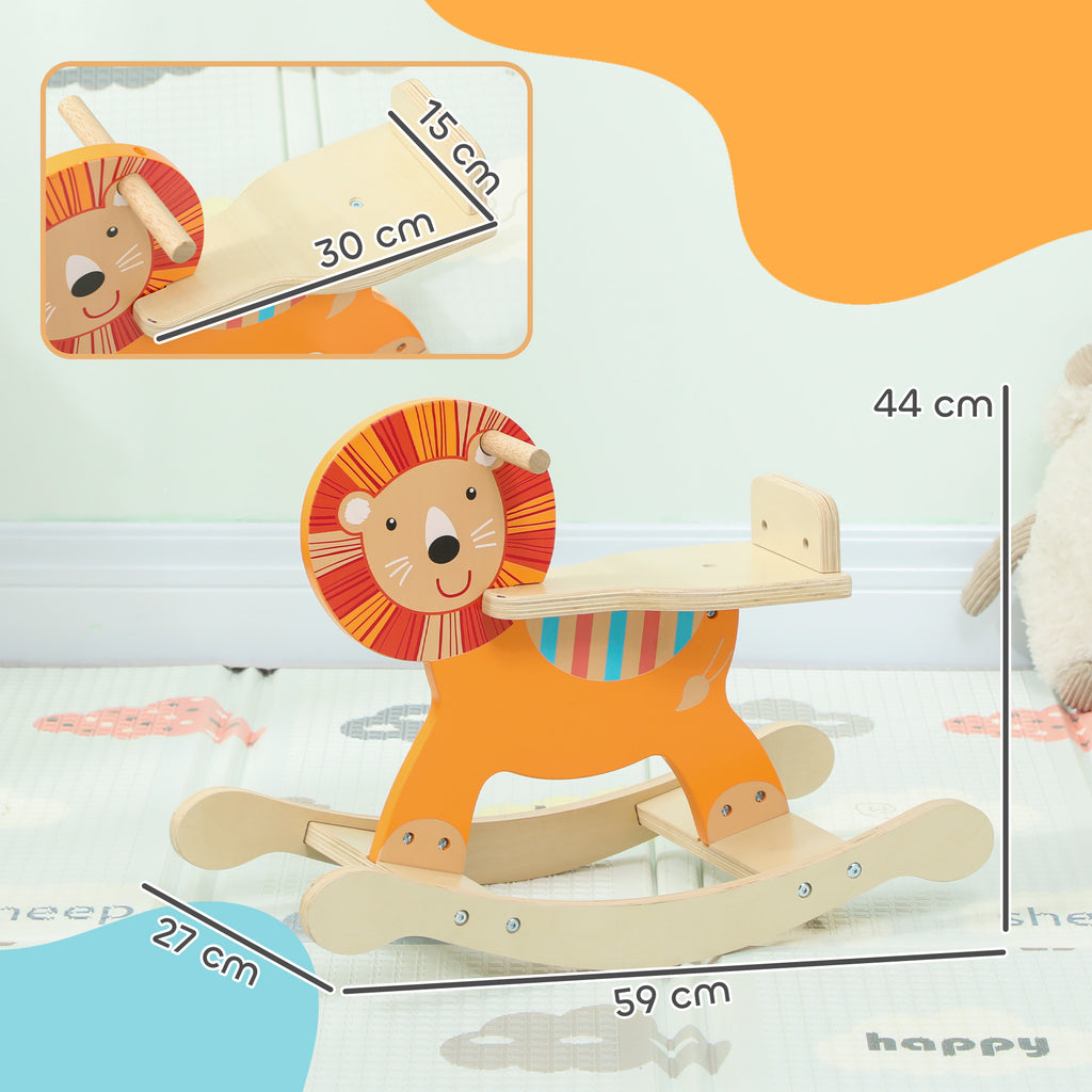 Cheval à bascule pour enfants, lion jouet à bascule bébé en bois avec guidon et base stable, 59 x 27 x 43 cm, orange-2