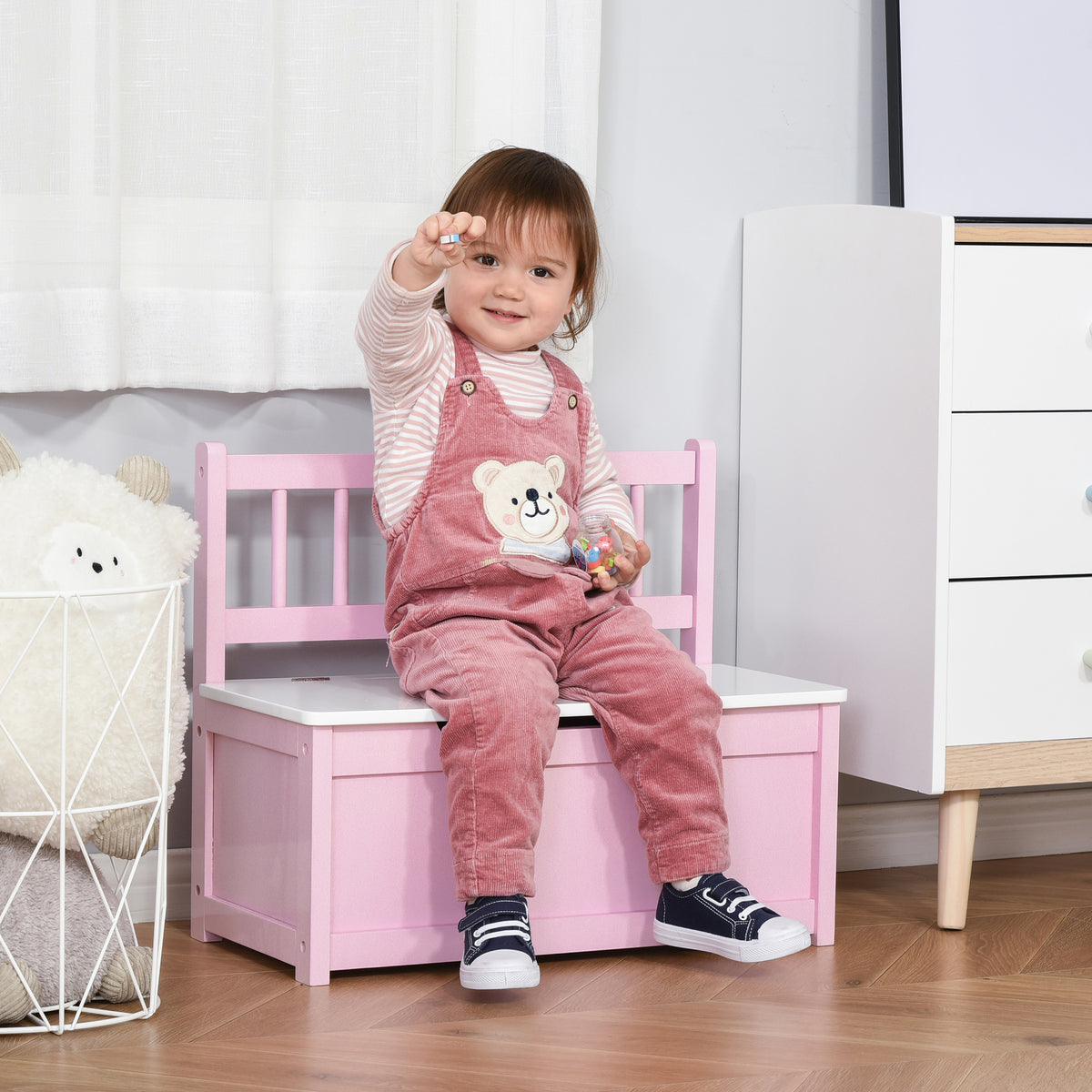 Coffre à jouet enfant banc de rangement enfant couvercle rabattable et charnières de sécurité 60 x 30 x 50 cm rose-9