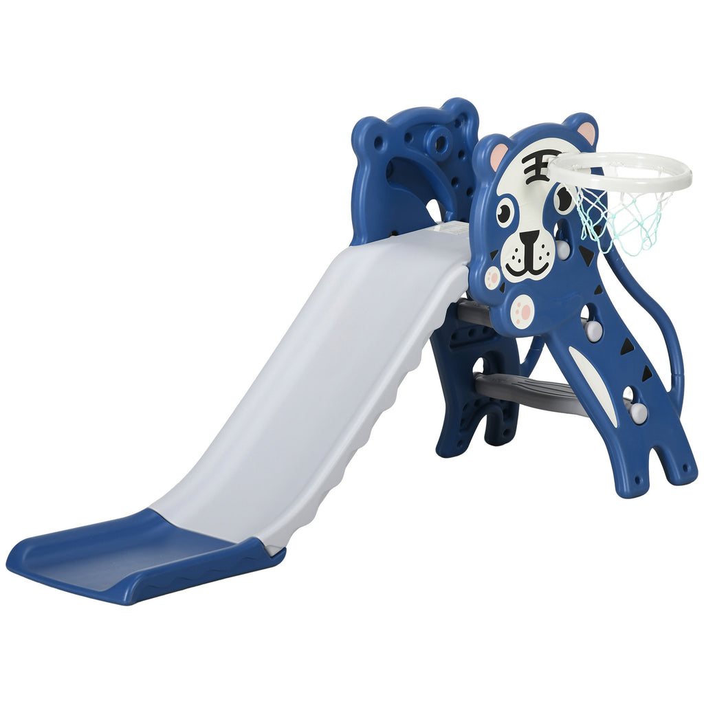 Toboggan pour enfants, toboggan intérieur pour enfants, avec panier de basket, thème tigre, de 18 à 36 mois, bleu-0
