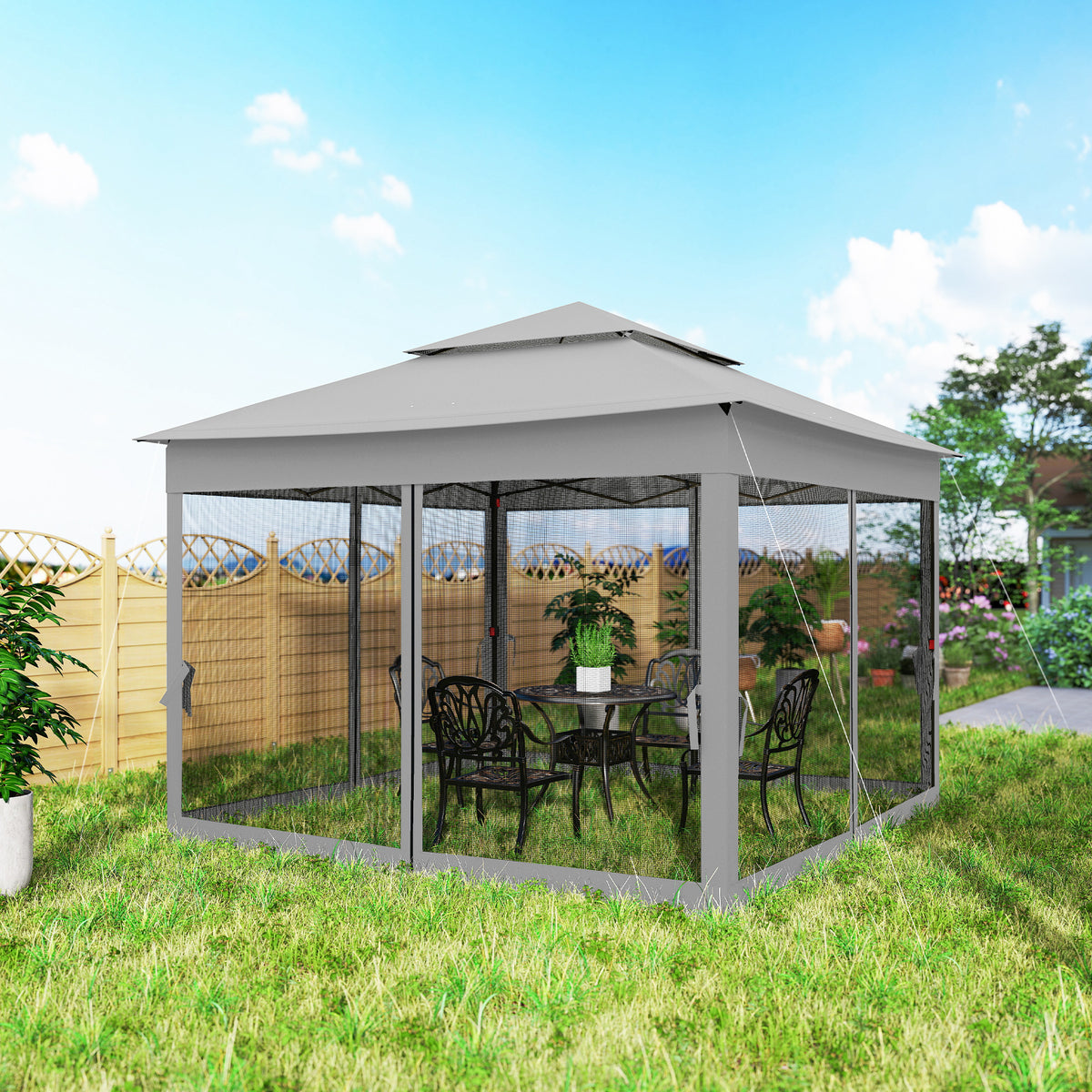 Tonnelle Barnum de Jardin Pop-up Pliant Acier Polyester imperméabilisé Anti UV moustiquaires + Sac de Transport-8
