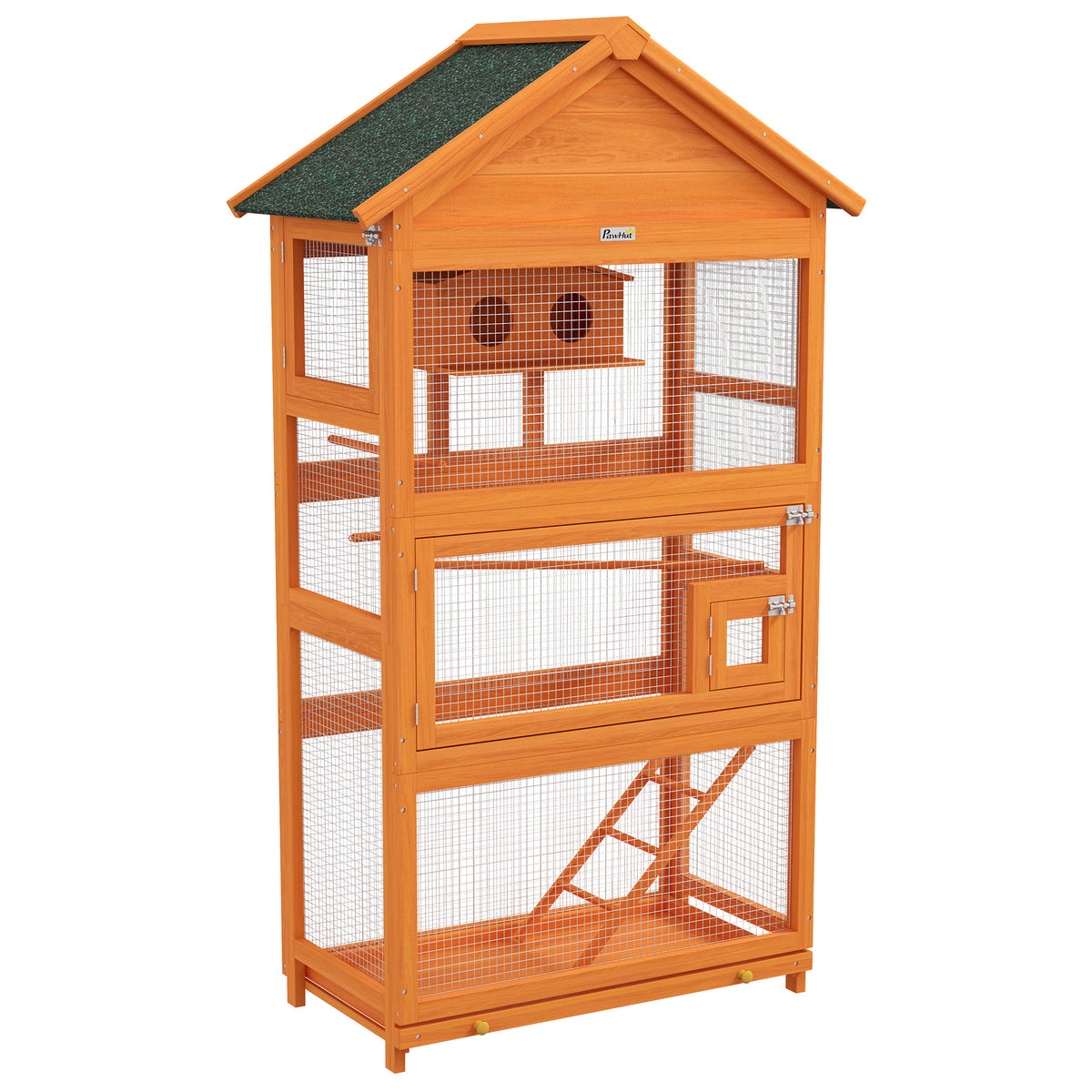 Cage à oiseaux en bois cage perroquet aire de jeux toit asphalte imperméable 92 x 52 x 171 cm orange-0