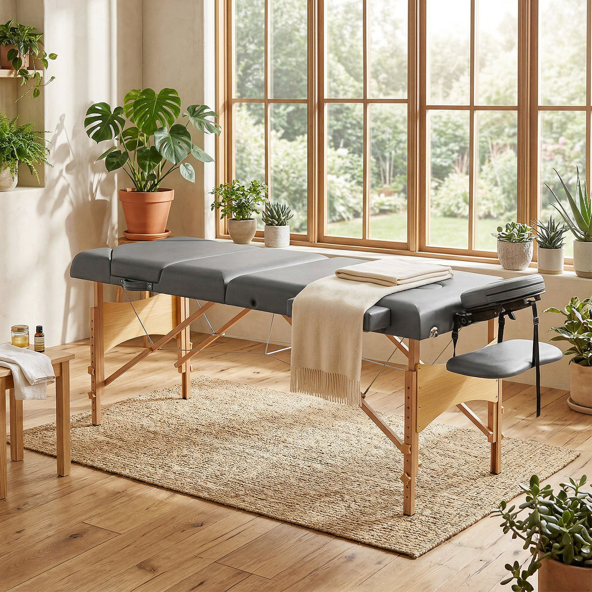 Table de massage pliante, lit de massage 3 zones portable 185 x 60 cm, hauteur et dossier réglables, appui-tête, gris-9