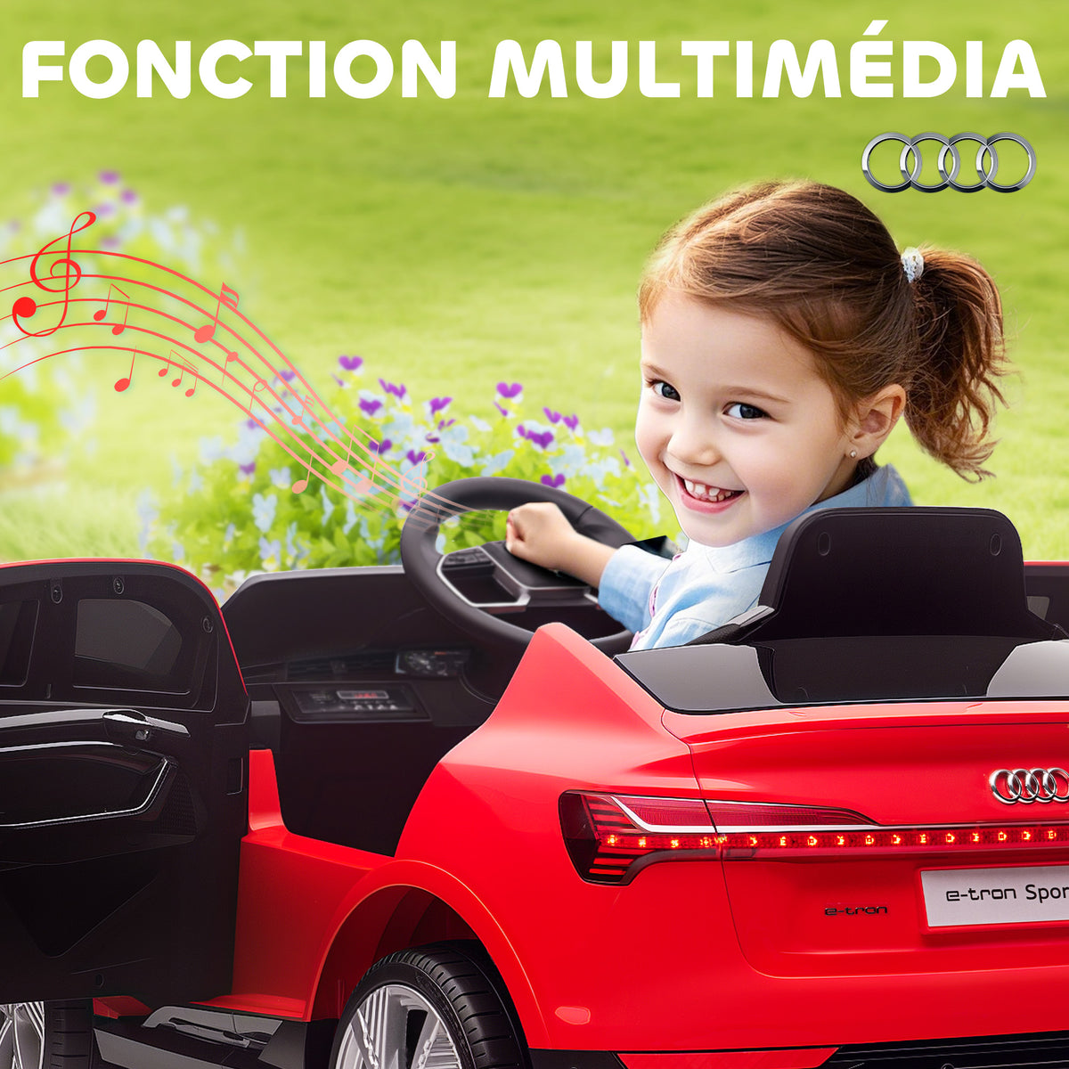 Voiture électrique enfants sous Licence Audi e-tron Sportback, véhicule électrique 12V Max. 5 Km/h avec télécommande 2,4G, phares LED, musique, klaxon, port USB, MP3, rouge-6