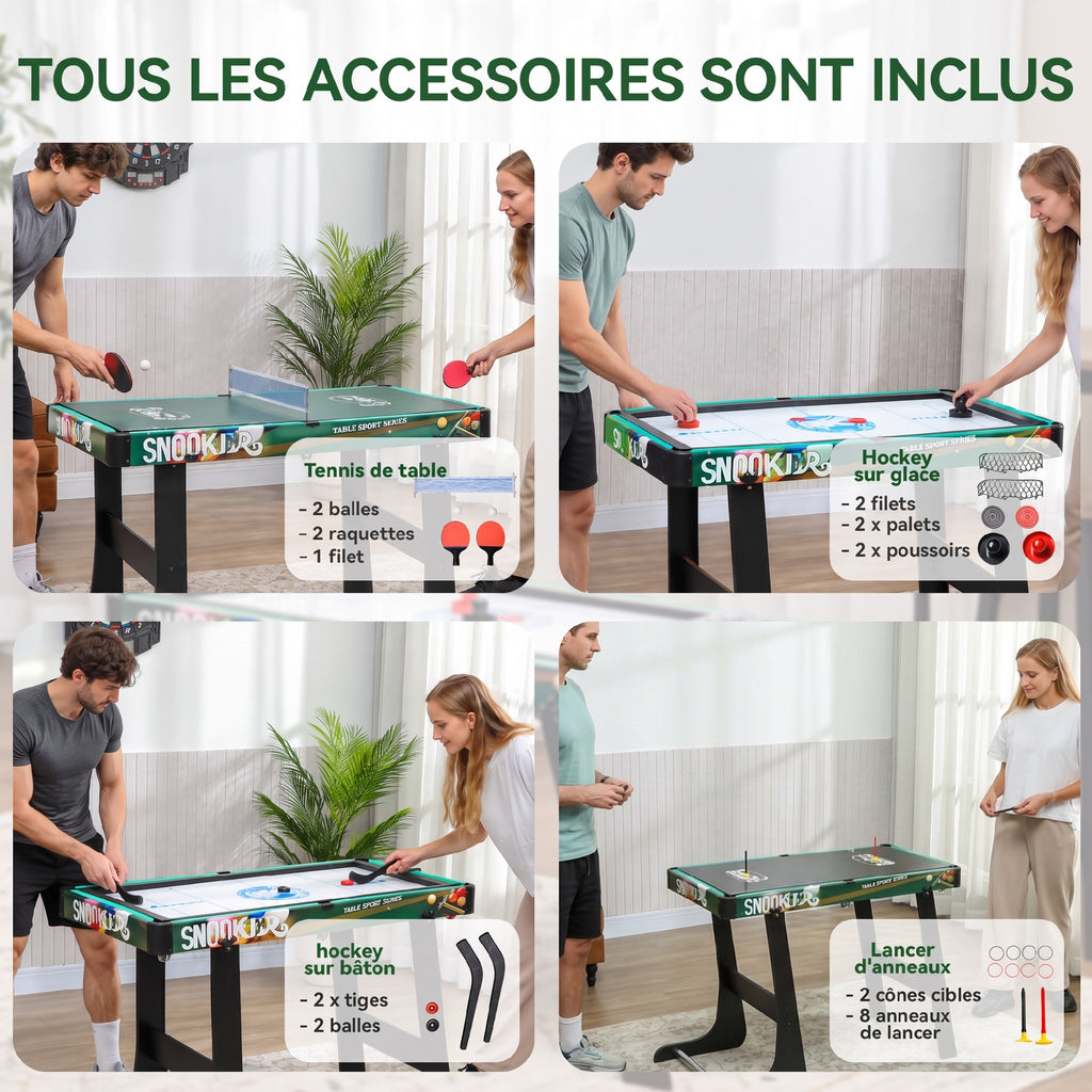Table Multi-Jeux 6-en-1, Baby-Foot, Billard, Ping-Pong, Hockey, Jeu d'Anneaux, 118x104x71cm, Multicolore-6