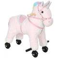 Cheval à Monter pour Enfant, Cheval à Roulettes en Peluche avec Effets Sonores, pour 1 à 3 Ans, Charge Max. 40kg, Rose-0