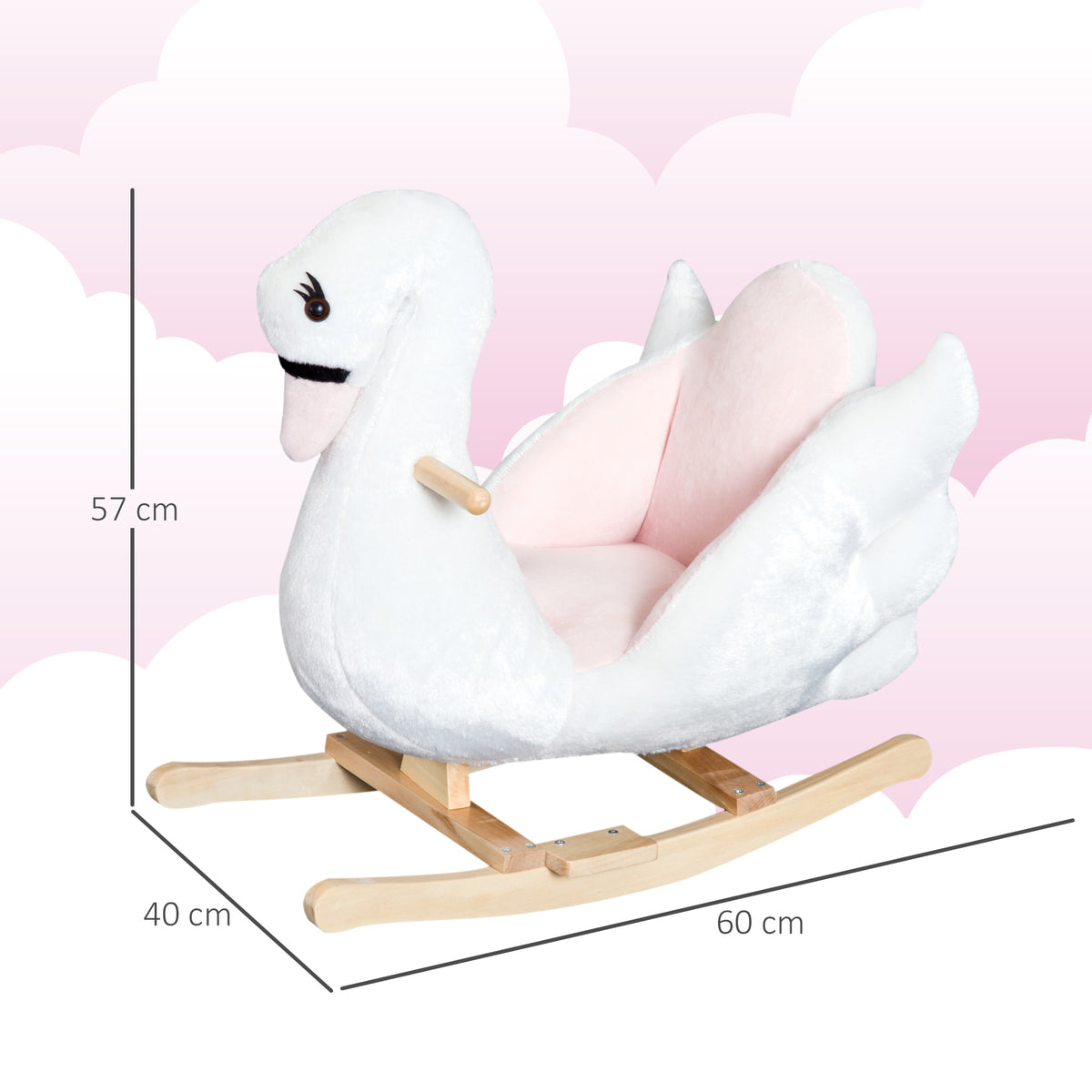 Jouet à bascule cygne à bascule pour enfant de 18 mois et plus fonction musique pieds en bois - blanc et rose-2