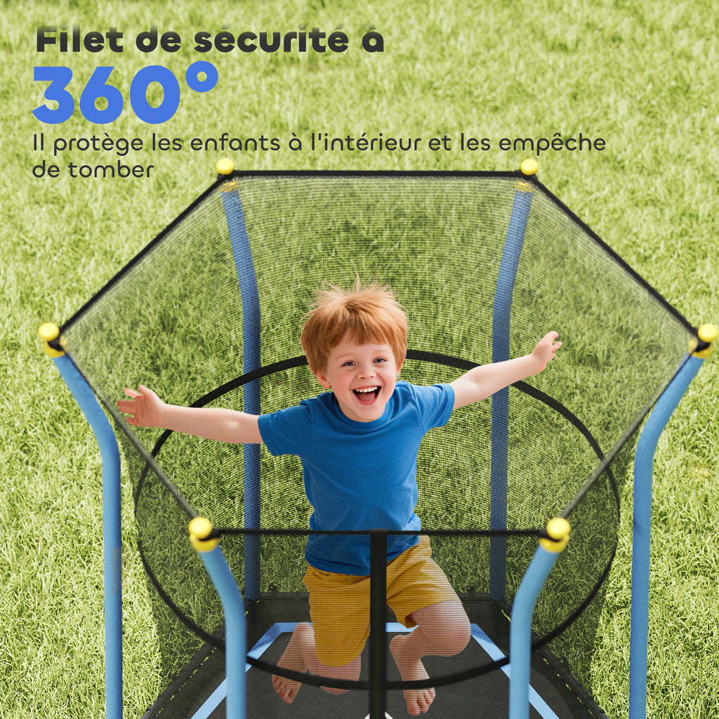 Trampoline pour enfant 1,22 x 1,11 x 1,9 m filet de sécurité porte zippée 6 poteaux rembourrés inclus bleu noir-5