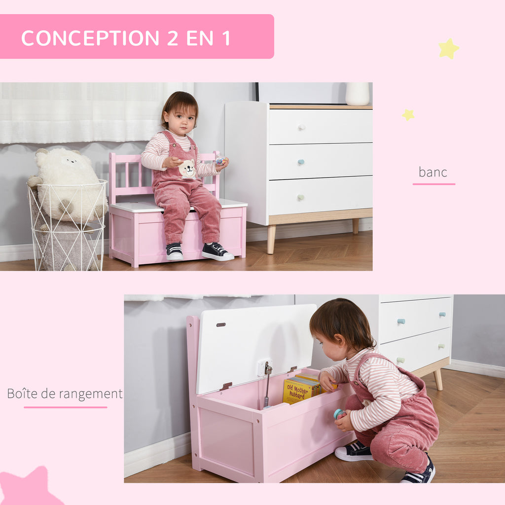 Coffre à jouet enfant banc de rangement enfant couvercle rabattable et charnières de sécurité 60 x 30 x 50 cm rose-5