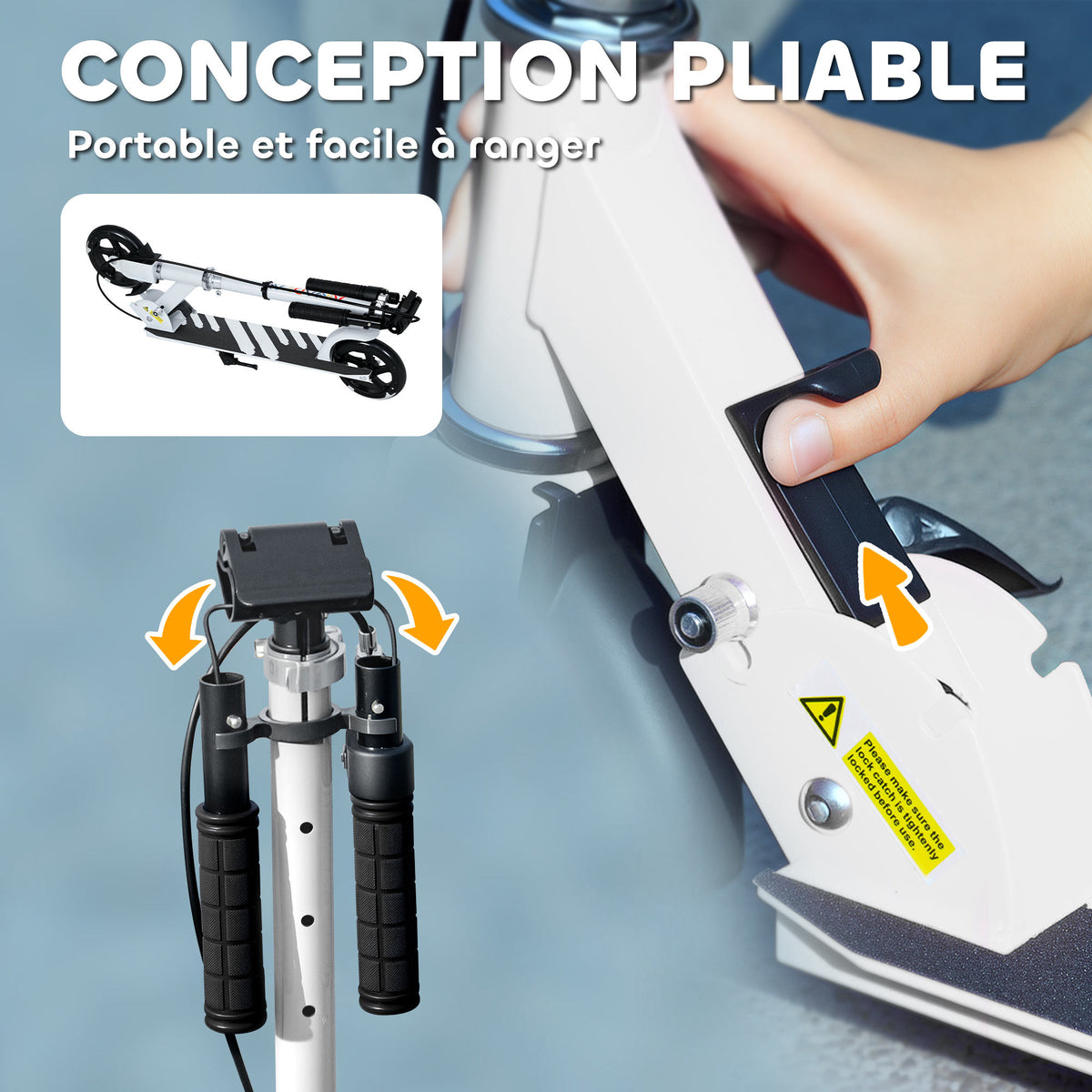Trottinette enfants 3 à 8 ans, trottinette pliable à 2 roues LED roues lumineuses, 4 réglages en hauteur, blanc-6