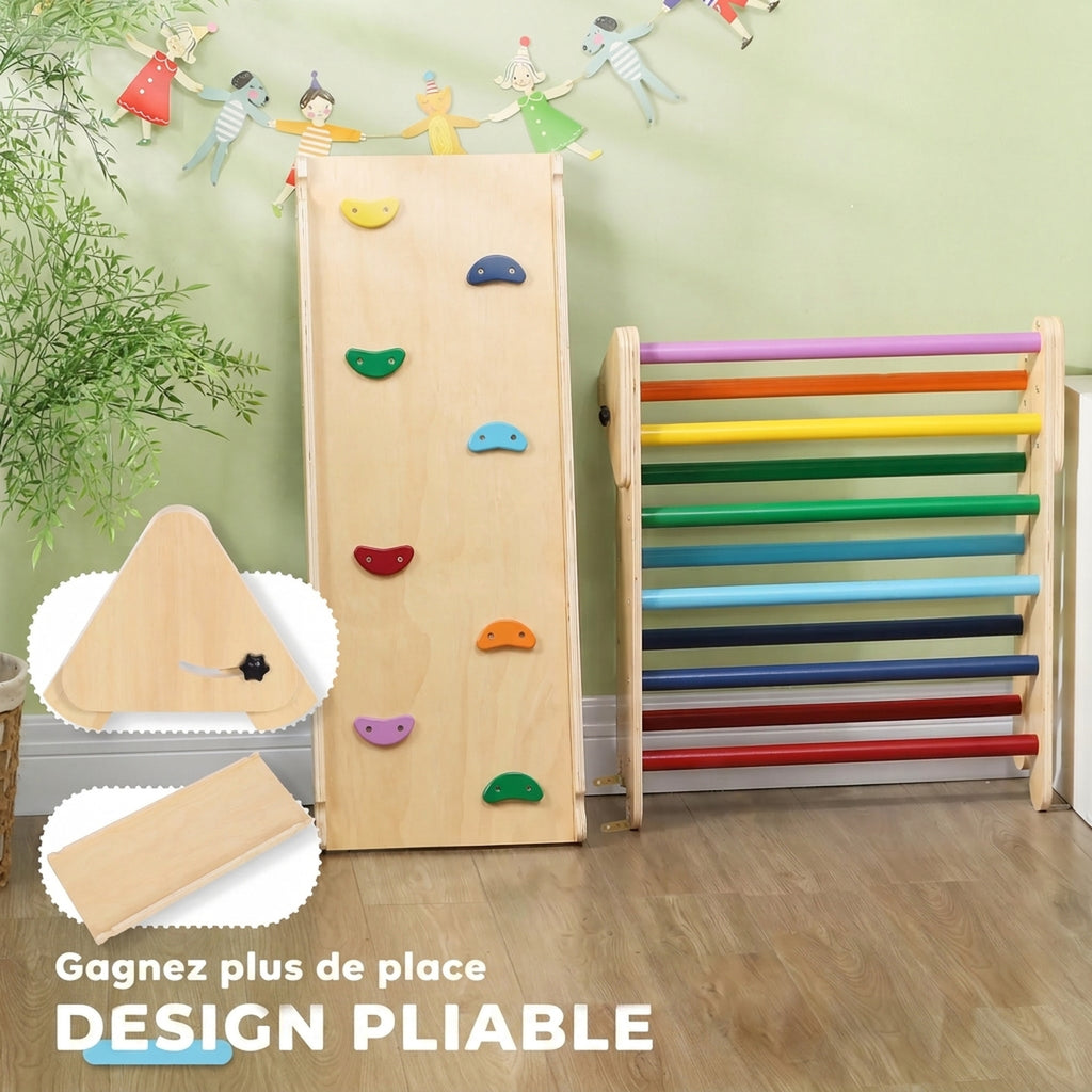 Triangle escalade enfants 3 en 1, rampe double-face pour grimper et glisser, charge 50 kg, 147x64,5x63cm, multicolore-6