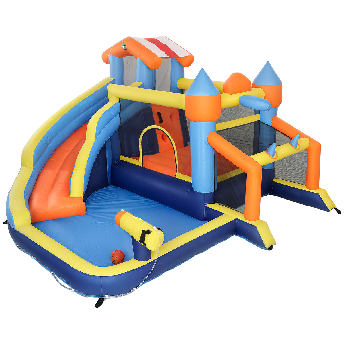 Château gonflable avec souffleur 8 en 1, parc aquatique, toboggan, trampoline, piscine à balles, multicolore-0