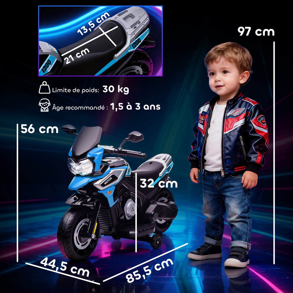 Moto électrique enfants 6 V, voiture électrique enfants avec roues d'entraînement, musique, effets lumineux, bleu-2