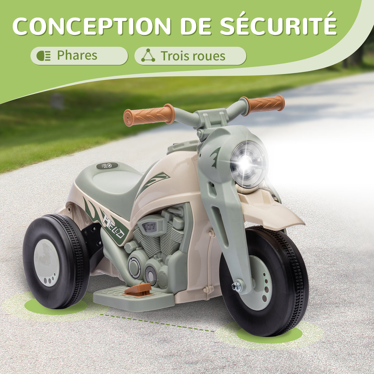 Moto électrique enfants 2-5 ans, 3 roues, 6 V, 3 km/h, avec fonction de bulles, effets lumineux et sonores, blanc crème-4