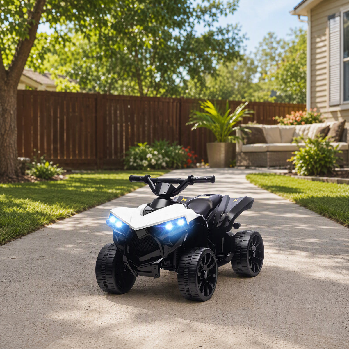 Quad électrique enfant 6V, voiture électrique enfants ATV, musique et phares LED, pour 18-56 mois, 70x42x45cm, blanc-1