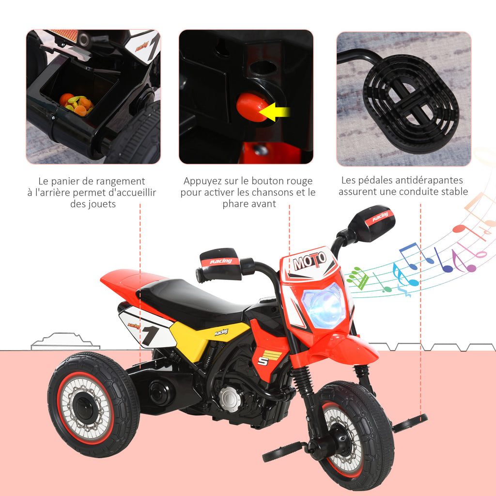 Tricycle Enfants Moto Cross Effets musicaux et Lumineux Coffre Rangement Rouge-5