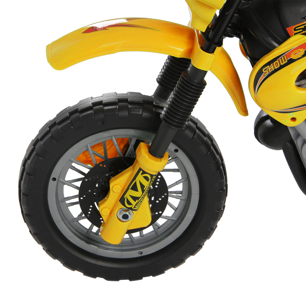 Moto électrique enfants, moto cross pour enfants avec batterie 6 V, phares, musiques et roues d'entraînement, 3 à 6 ans, charge 25KG, jaune et noir-8