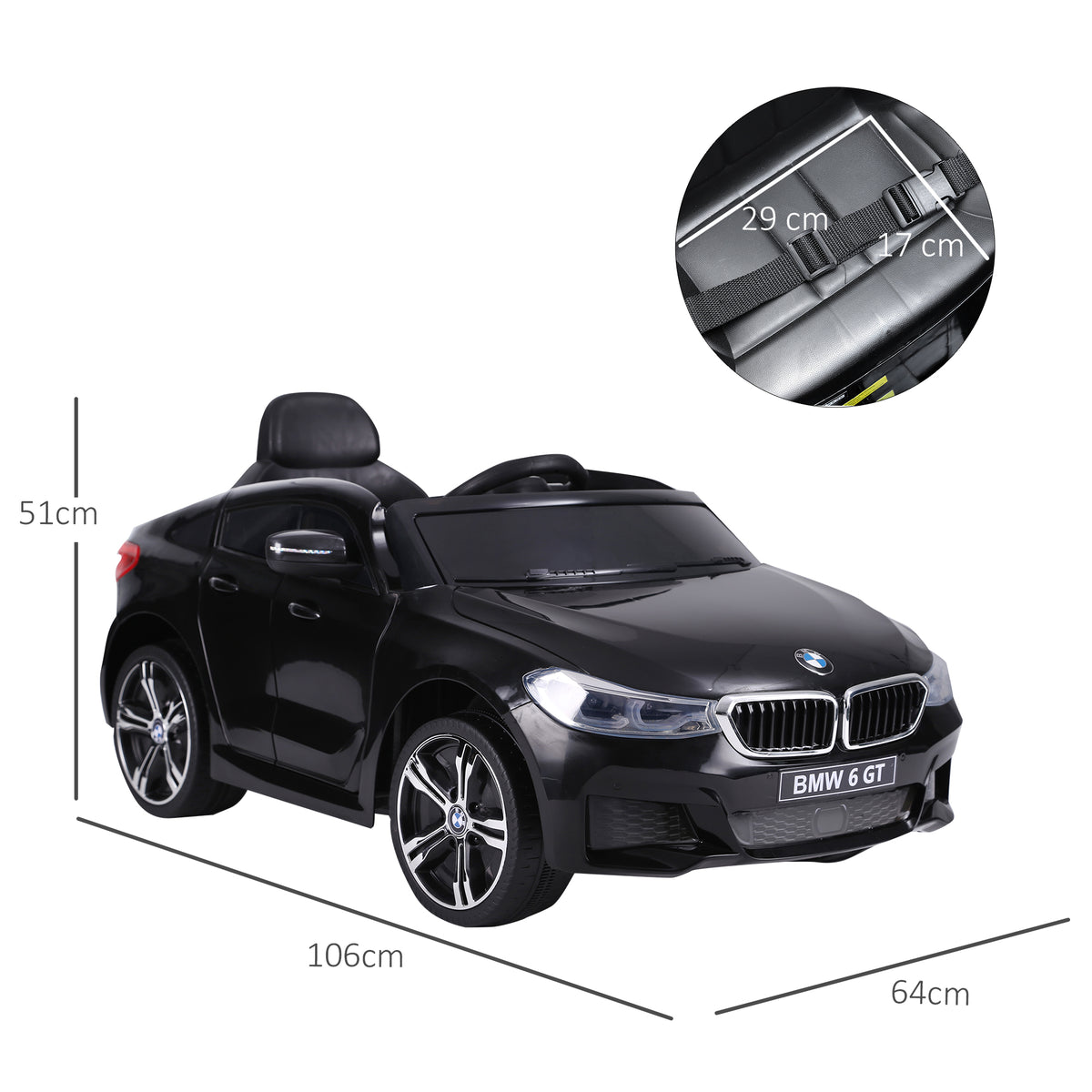 Voiture électrique Enfants 6 V 3 Km/h Max. Effets sonores et Lumineux télécommande Incluse Noir BMW 6 GT-2