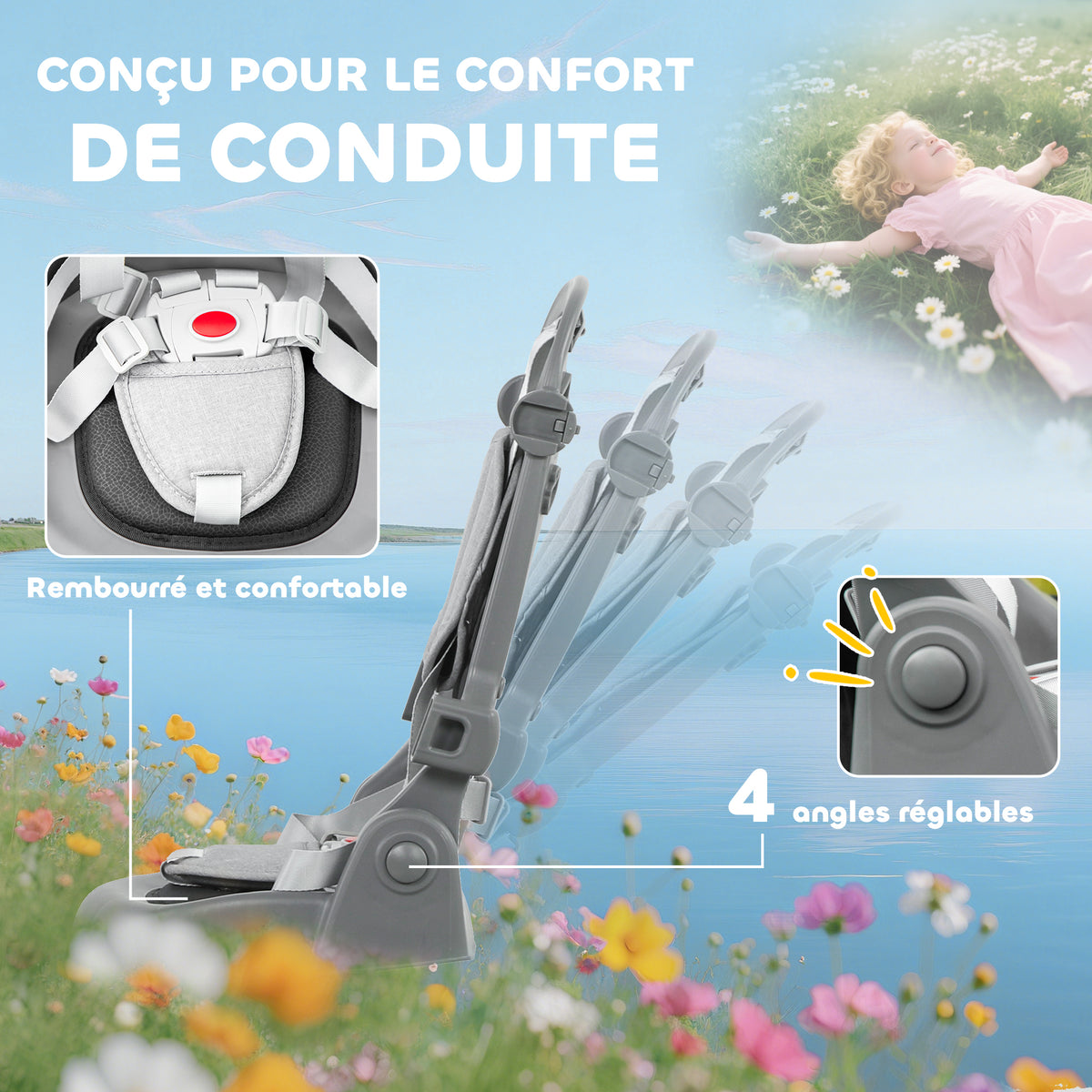 Tricycle bébé évolutif 6 en 1, tricycle enfant pliable avec poignée parentale réglable, siège pivotant 360°, gris-5