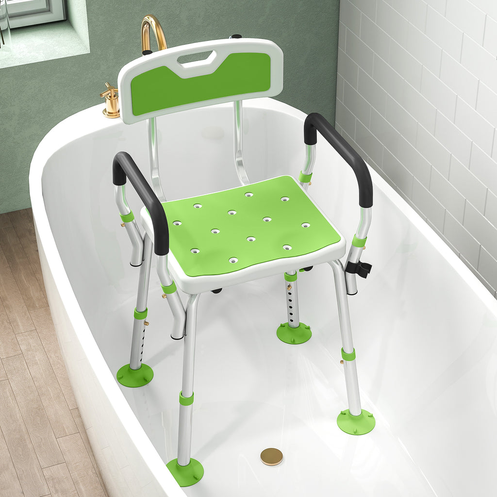 Tabouret de douche chaise de douche ergonomique hauteur réglable pieds antidérapants 56,5 x 53,5 x 87 cm blanc et vert-8