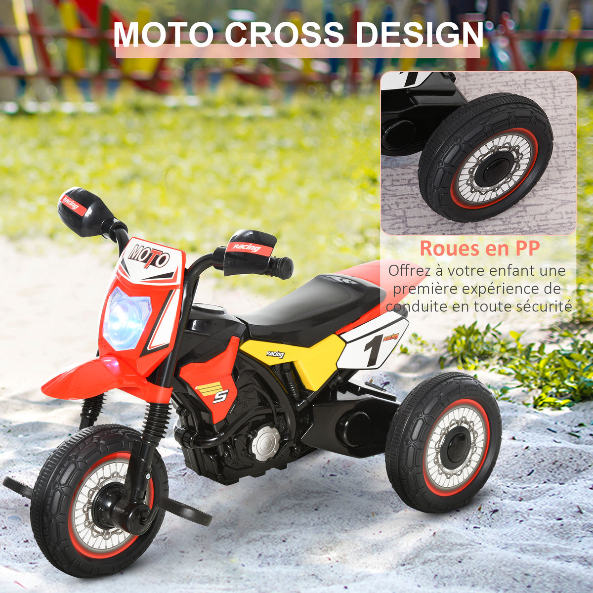 Tricycle Enfants Moto Cross Effets musicaux et Lumineux Coffre Rangement Rouge-4