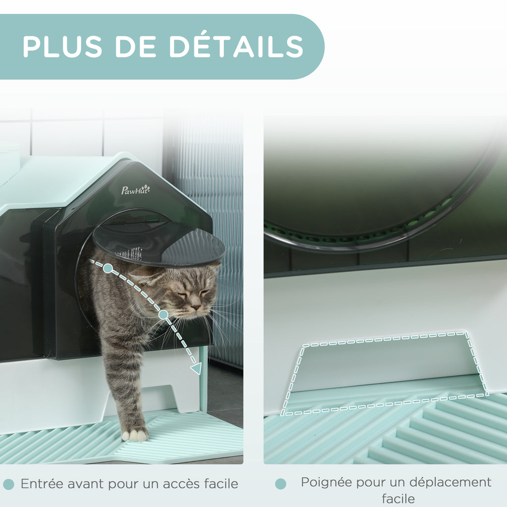 Maison de toilette bac à litière pour chat design maisonnette avec pelle, filtre et tapis dim. 47L x 45l x 42H cm bleu-6