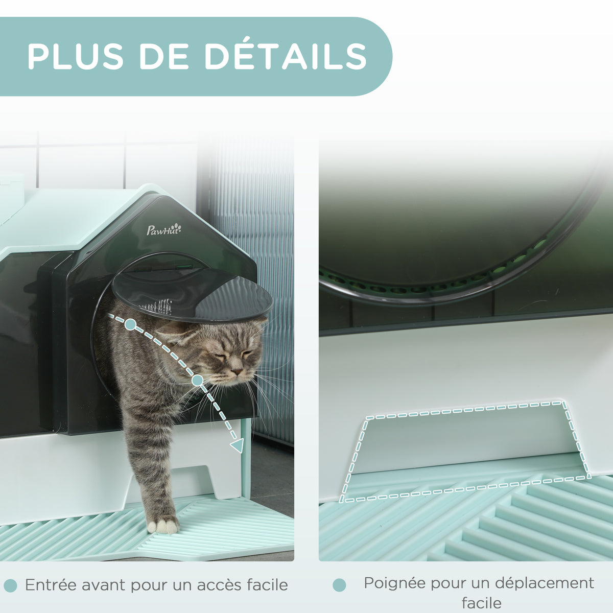 Maison de toilette bac à litière pour chat design maisonnette avec pelle, filtre et tapis dim. 47L x 45l x 42H cm bleu-6