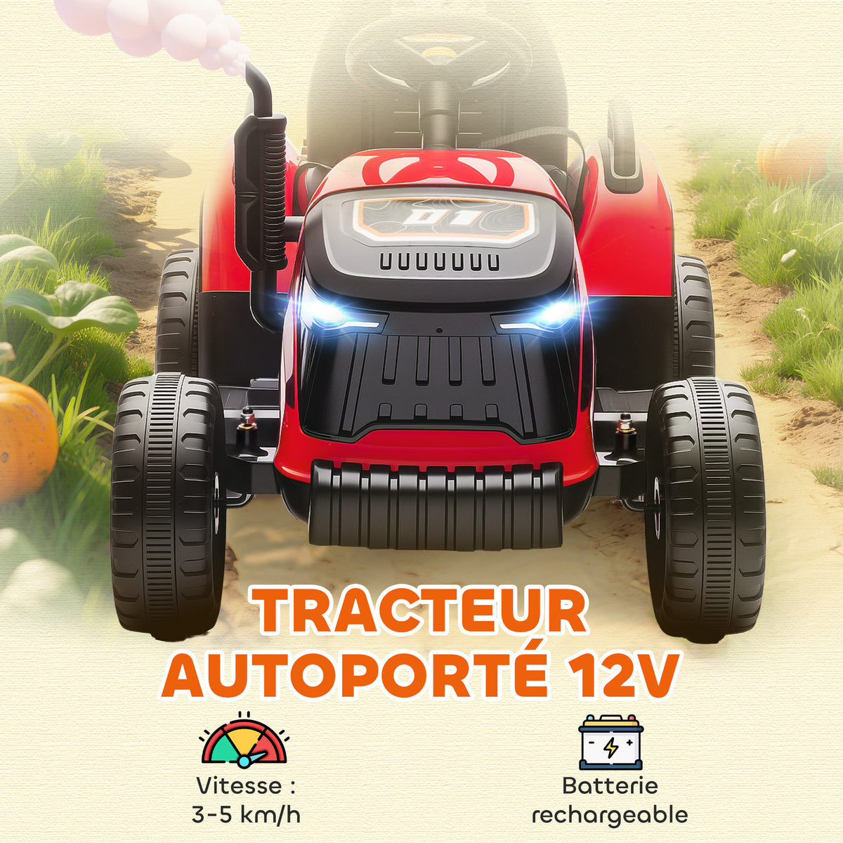 Tracteur électrique enfants avec remorque amovible, voiture électrique enfants, télécommande 2,4G, 139x58x55cm, rouge-3