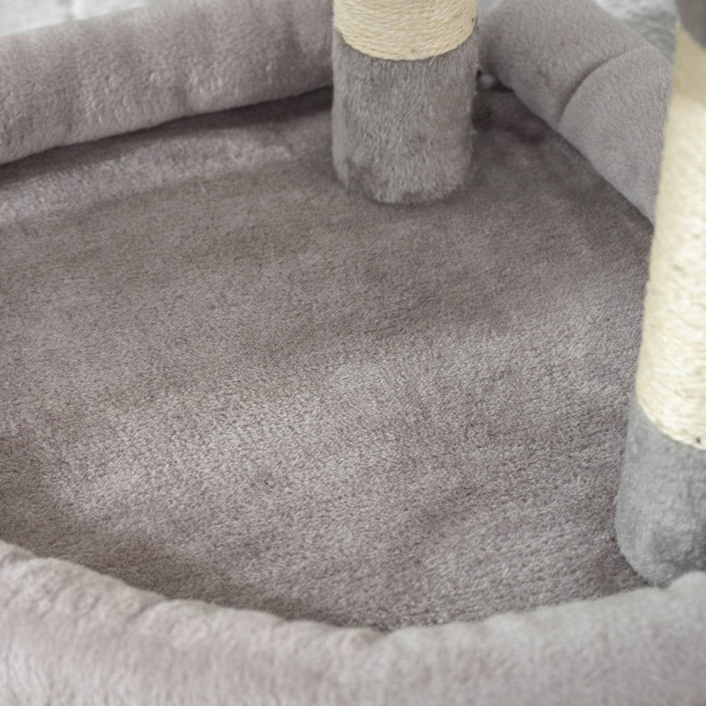 Arbre à chat tour de jeux pour chats griffoirs sisal, plate-forme, niche, tissu peluche, balles, 49x49x114cm gris clair-8