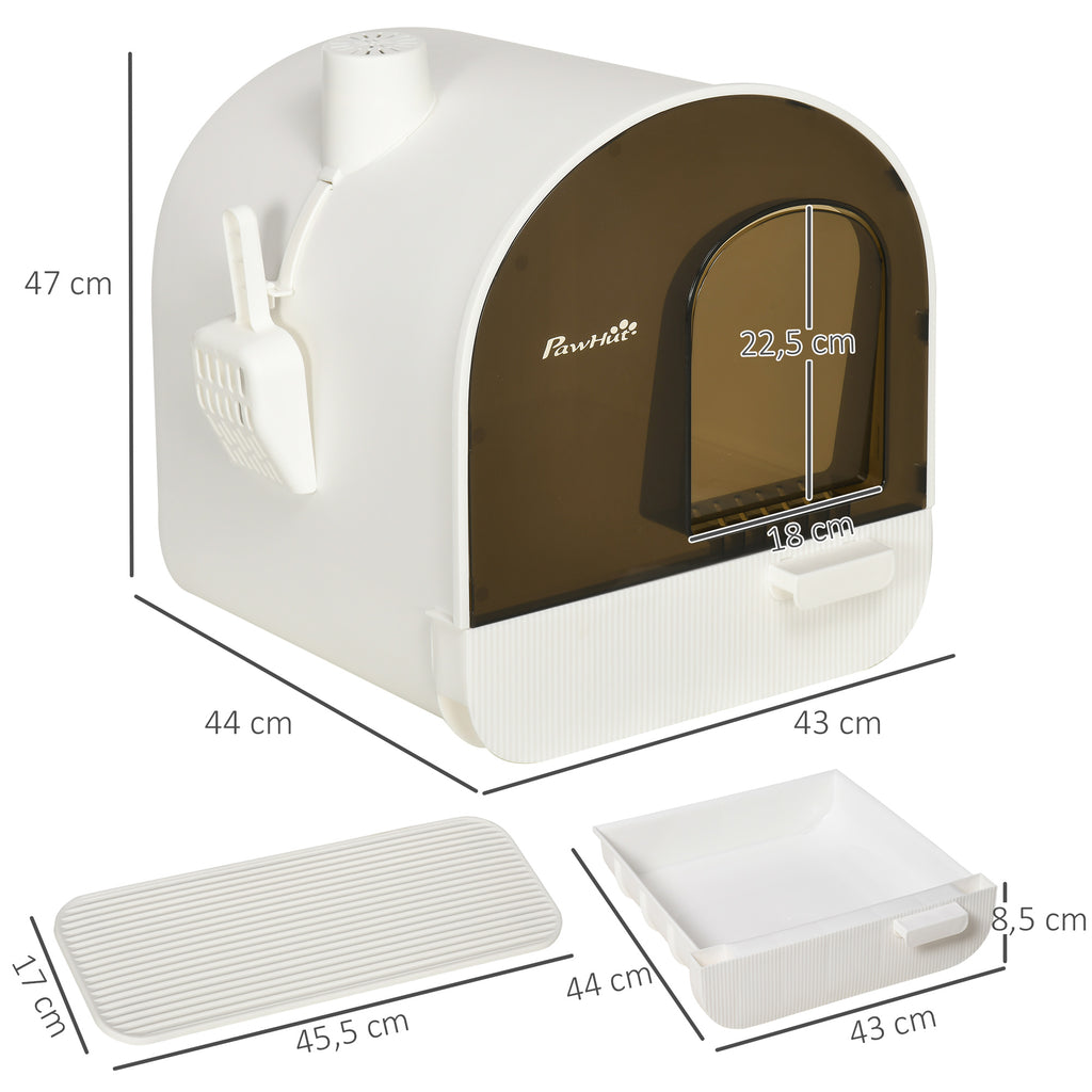Lot de 2 bacs à litière pour chat maison de toilette porte battante, pelle et filtre inclus dim. 43L x 44l x 47H cm-2