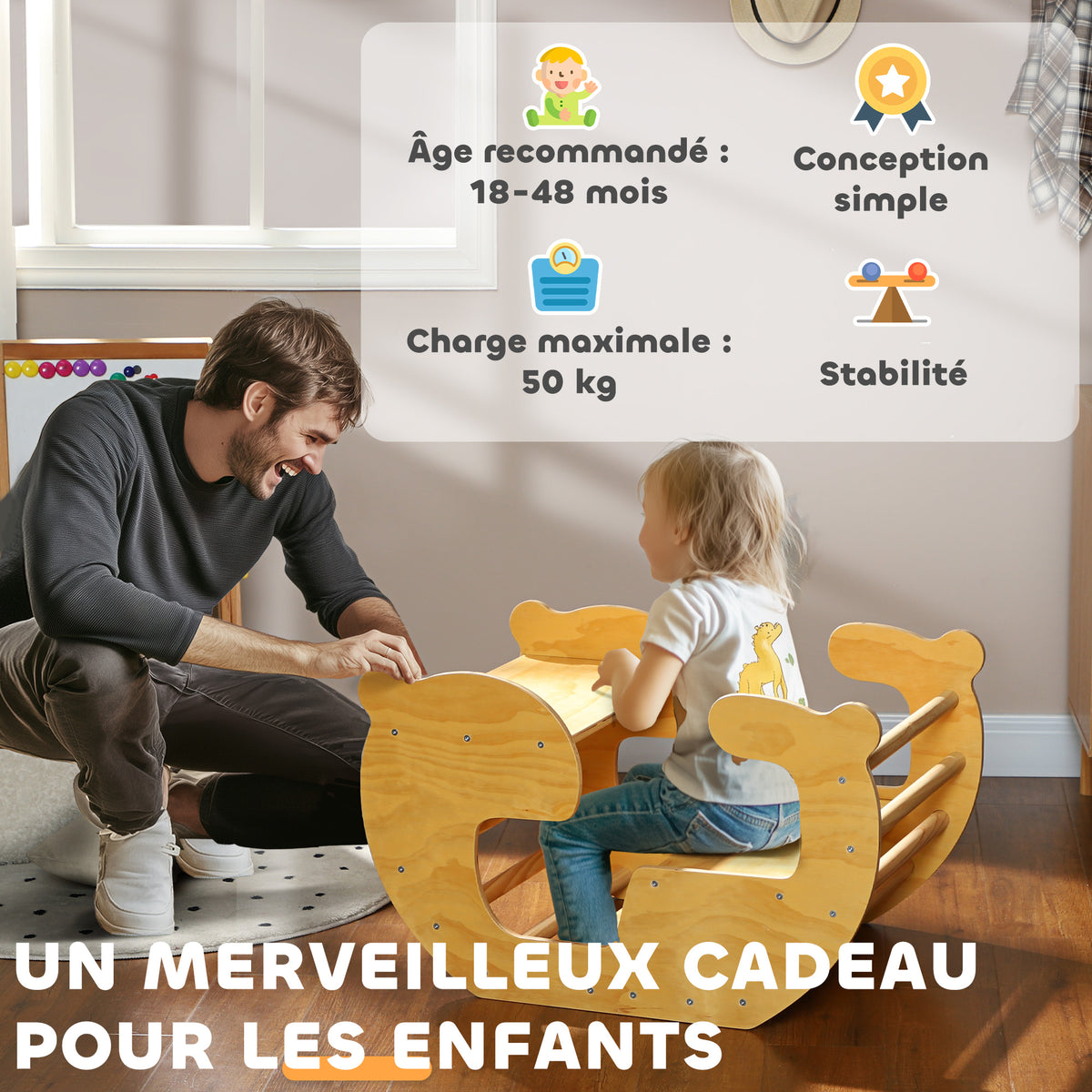 Arche d'escalade pour enfants, table à jouets pour enfants 18-48 mois, design 2 en 1, charge max. 50 kg, bois naturel-6