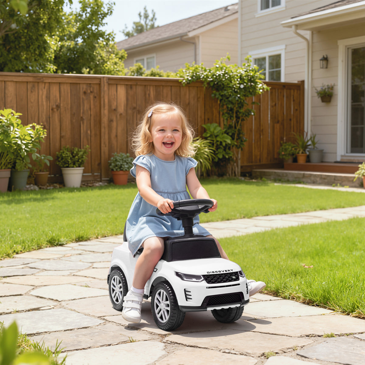 Porteur enfants voiture sous licence Land Rover, véhicule à pousser, klaxon, sons de moteur, rangement sous siège, blanc-1
